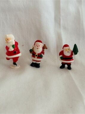 Set of 3 Vintage Mini Santa Figurines - Red, White & Green